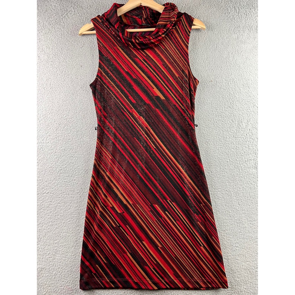 VTG Rampage Red Black Glitter Striped Cowl Neck Sleeveless Dress Small